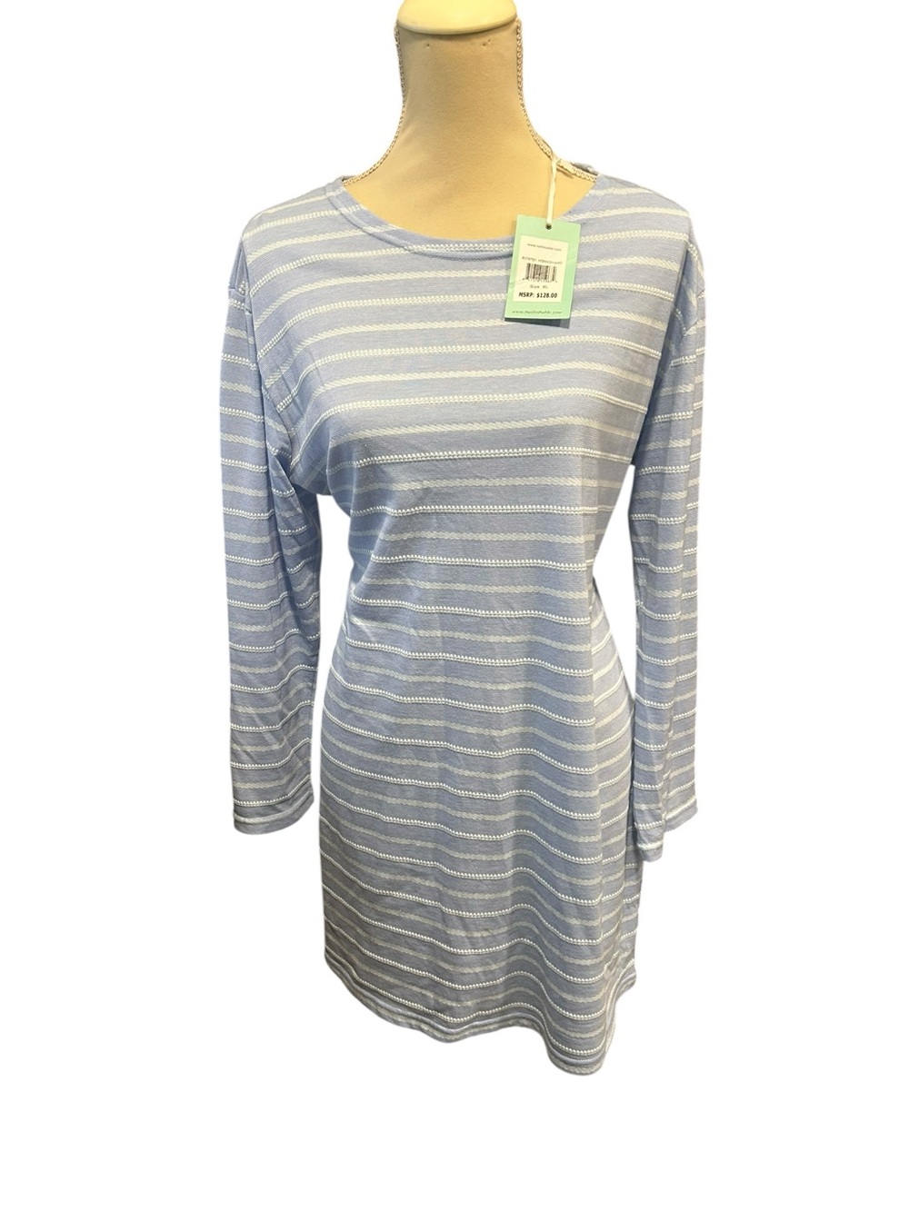 Sail to Sable Light Blue Striped Long-Sleeve Women's Dress